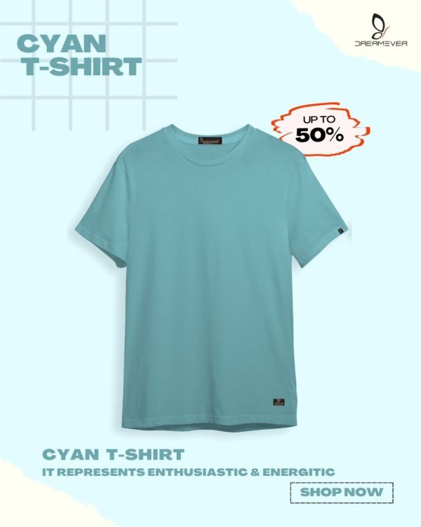 Cyan Plain T-Shirt for men